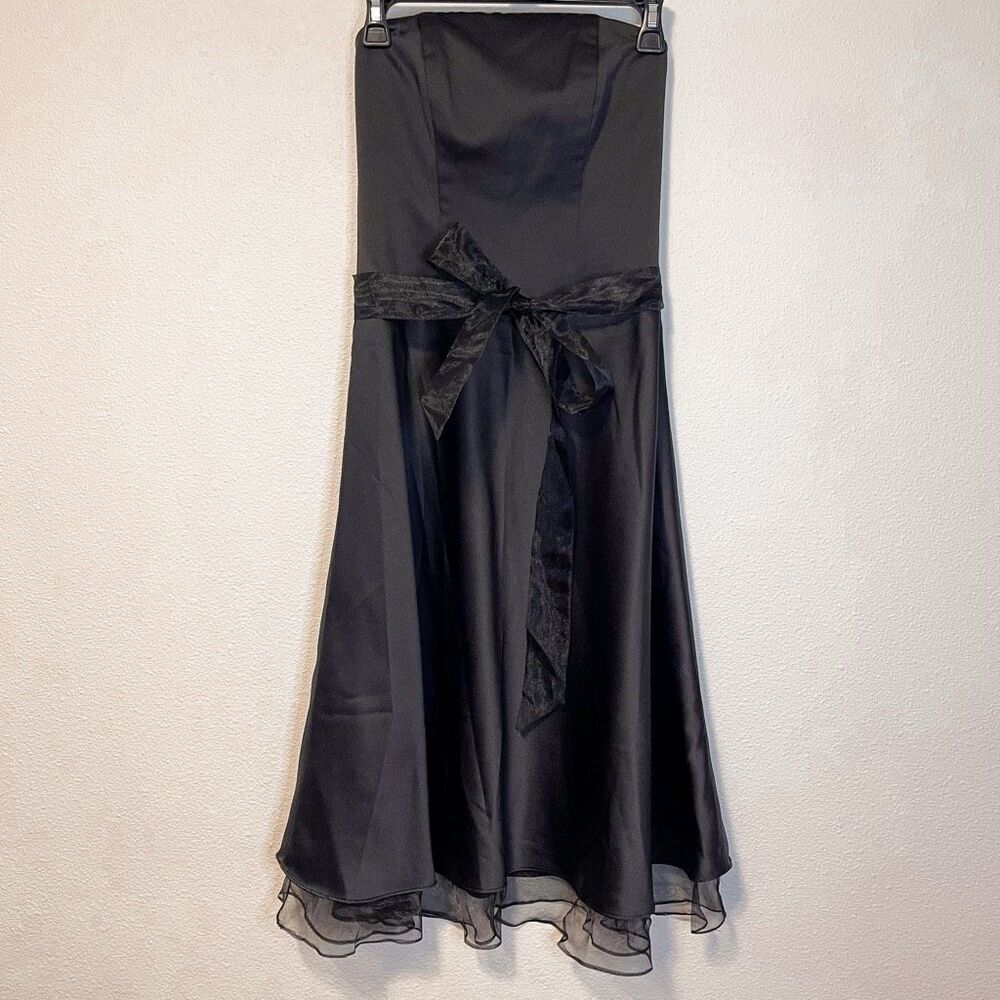 Alfredo Angelo Strapless Black Satin‎ Tie Waist Cocktail Formal Dress Size 0/XS